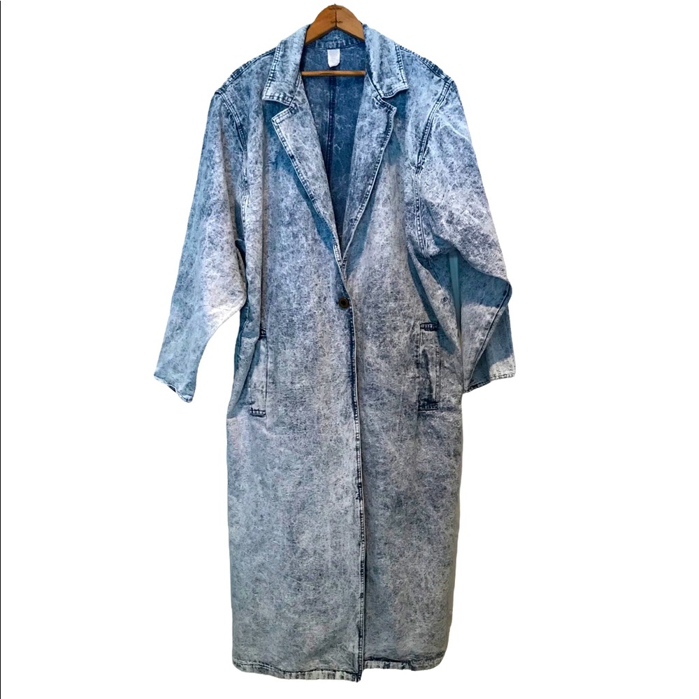 Vintage 80’s Jean Acid Wash Heavy Denim Duster Jacket Coat Size O/S Made in USA